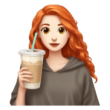 Beautiful fair skin long orange red hair girl brown eyes fair skin girly beautiful drinking straw iced ice coffee clean white beautiful sticker