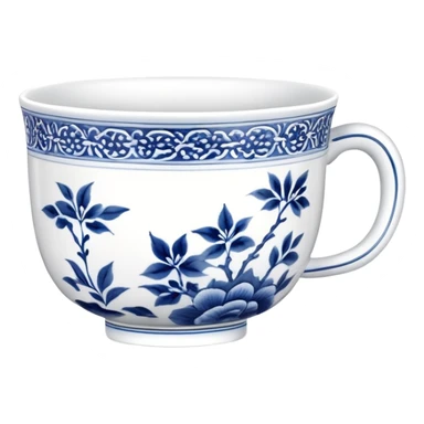 traditional Chinese tea cup with blue and white porcelain design without handle, clean simple style sticker