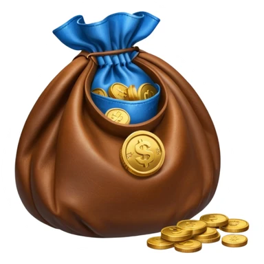 blue coins inside an opened brown money bag  sticker