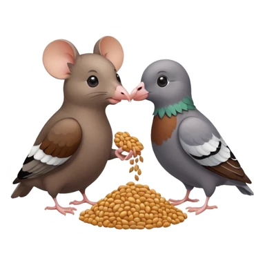 A mouse and a pigeon eating grain together sticker
