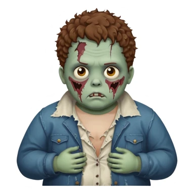 a zombie boy with brown curly hair and a fat double chin sticker