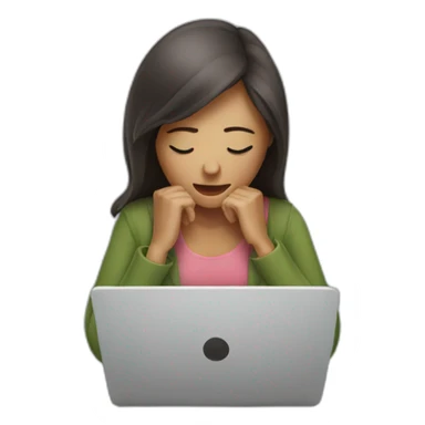 woman stressed with laptop sticker