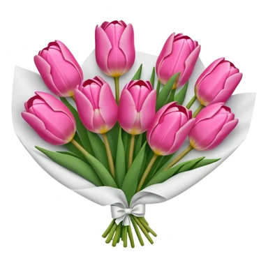 Bouquet of pink tulip wrapped in white paper sticker