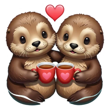 Two sea otters swimming together with heart and tea  sticker