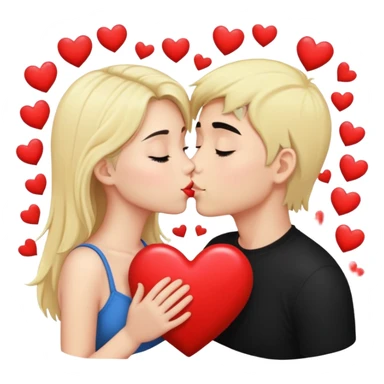 Couple of blonde girl and boy with black hair and fair skin is kissing with a lot of hearts around them sticker