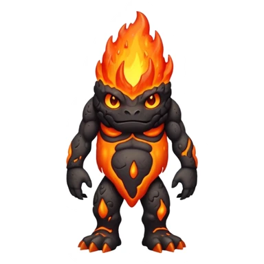 a mystical fast lava creature without arms with molten lava on its head and some rocky shoulders, full body sticker