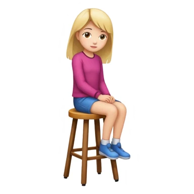 a girl is sitting on a stool whole body toward left side sticker