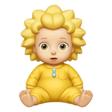 A 3D cartoon baby character entirely yellow, styled like Maggie Simpson, with pacifier, yellow onesie, big eyes, smooth shading, Memoji-style rendering, consistent with other yellow Simpsons characters. sticker