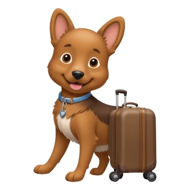 A cheerful dog pulling a small rolling suitcase behind it. sticker