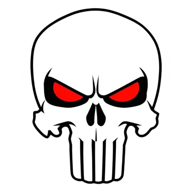 Punisher skull with bright glowing red eyes, menacing sticker