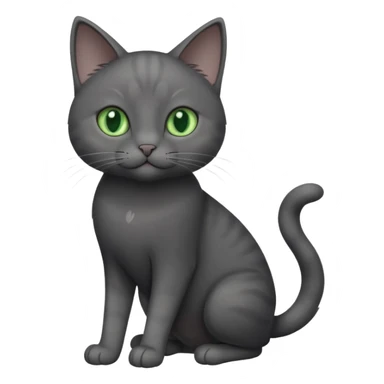 full body gorgeous solid dark grey cat with green eyes, white paws and white whiskers playing sticker