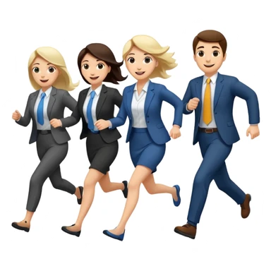a female co-worker running and other co-workers chasing her sticker