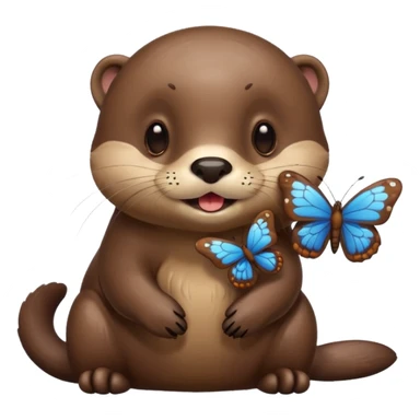 otter with a butterfly in the mouth  sticker