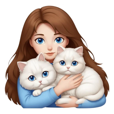 White persian cat with blue eyes cuddling brown long hair girl sticker