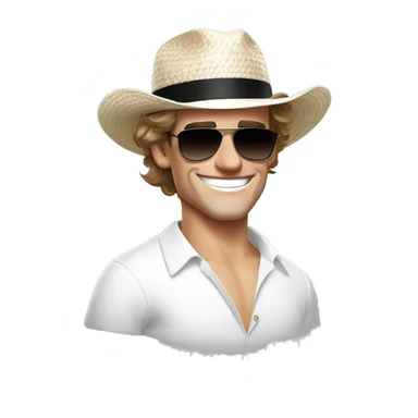 Antoine Griezmann face smiling wearing a white elegant shirt, a staw panama hat and black sunglasses.  sticker