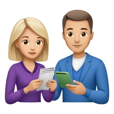 casually dressed stylish  looking husband and wife in their 40s avatars reviewing their finances together  sticker