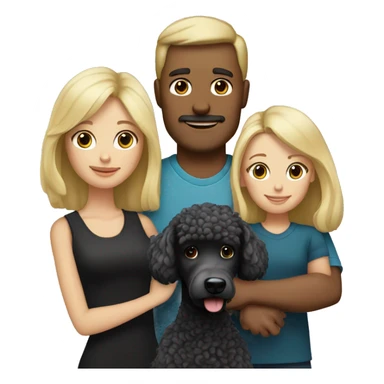 Blond Mom dad with dark hair and blond daughter with black poodle sticker