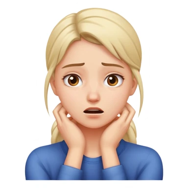 girl looking stressed with hands around neck sticker