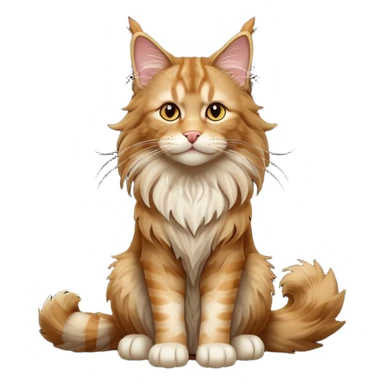 cinematic-[maine coon cat]-realistic-full-body-sitting-emoji,-tail-curled-playfully-around-its-paws,-head-tilted-dramatically,-scruffy-[maine coon]-fur,-simplified-yet-realistic-focused-features,-highly-detailed,-glowing-with-an-almost-sarcastic-glow sticker