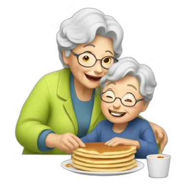 Granny eating pancakes with grandson sticker