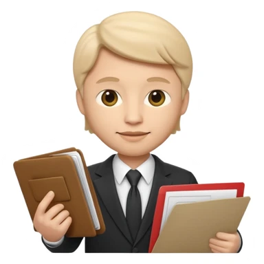 Apple Memoji-style 3D emoji of a diplomat wearing a formal suit holding a document or folder, soft shading, rounded shapes, no background. sticker
