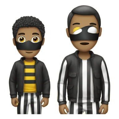 Criminal emoji with black and white striped clothing, black and white striped mask, yellow male, like this 🙎‍♂️ sticker