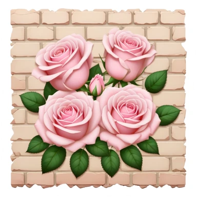 Light pink roses surrounding a beige brick wall sticker