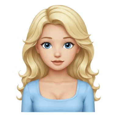 pretty girl blonde wavy long hair makeup light baby blue skin tight square neckline long sleeve top sticker