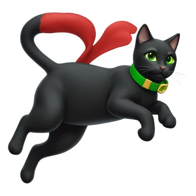Black cat with green eyes full body flying in the sky wearing red boots sticker
