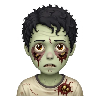 menino com cabelo cacheado e olhos marrons, com aparencia de zumbi sticker