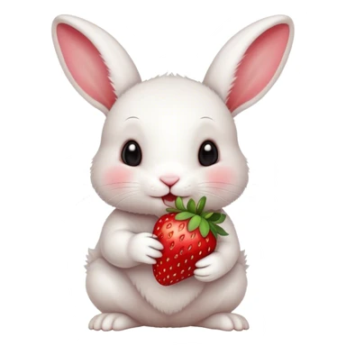 bunny white eating strawberry cute small  sticker