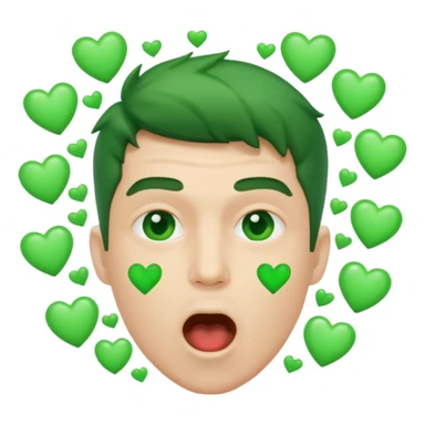 Green hearts exploding out of a man’s mouth sticker