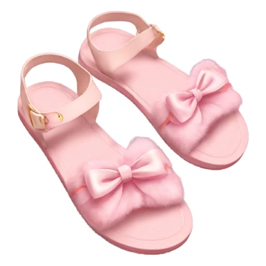 cute soft pink sandals with ribbons and fur sticker
