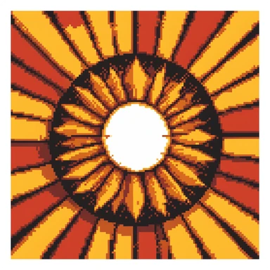 Center explosion tile for Bomberman game, circular blast with orange-yellow core transitioning to red edges, 64x64 sticker