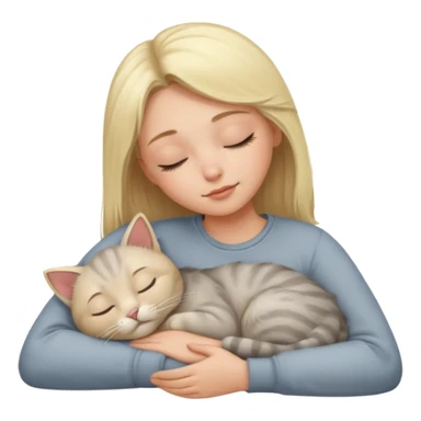 Blonde girl asleep with grey cat sticker