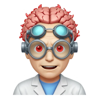 mutant scientist portrait, head and shoulders only, exposed glowing brain, broken goggles, evil smile, mad lab vibe, 3D cartoon, mobile game icon style, clean background, no text, no watermark

 sticker