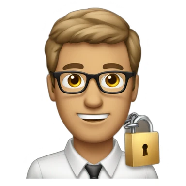 brown-short-haired classy man wearing glasses struggling to fit a key into a lock sticker