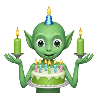 alien holding a birthday cake sticker
