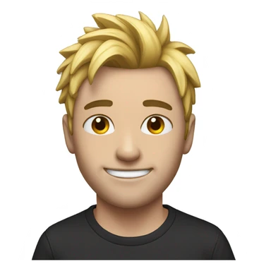 man with emo hair smiling with AJ white t-shirt sticker