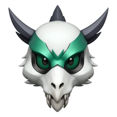 Shiny Cute Cool Badass Aesthetic Colorful Futuristic Black Grey White and Dark-Green Trico-Skarmory-Silvally-Skiddo-Sprigatito-Absol-fusion (full body) with and edgy white horned skull mask face sticker