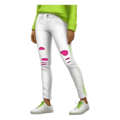 Realistic isolated side view of a pair of white jegging pants with lime green and hot pink distressed brushed colors on them. sticker