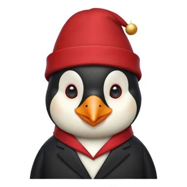 black suited old penguin with red fes hat sticker