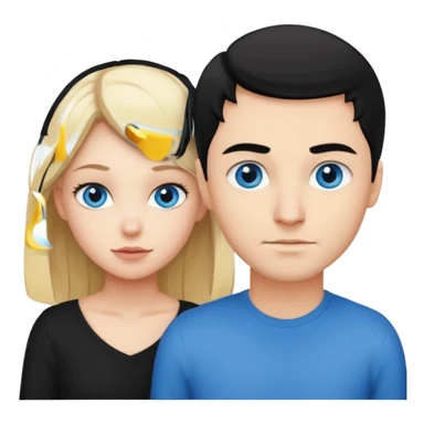 Pretty blonde girl with blue eyes bent over and guy with black hair standing behind her sticker