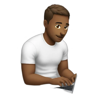 Men in white t shirt sitting with a laptop  sticker