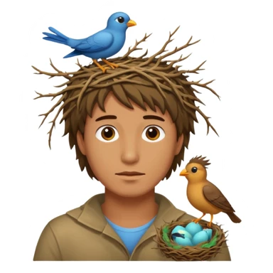 Man who has a birds nest on top of his head for hair sticker