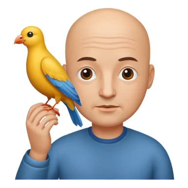 bald man with bird sticker