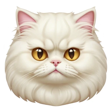 Cinematic Grumpy White Persian Cat Portrait Emoji, Head tilted playfully with a hint of sass, fluffy white fur with subtle hints of cream and golden tones, Simplified yet hilariously chubby features, highly detailed, glowing with a warm but undeniably grumpy glow, high shine, a mix of lazy and uninterested, stylized with a touch of whimsy, bright but with an expression of sheer disdain, soft glowing outline, capturing the essence of a mischievous yet chubby, grumpy kitty, so endearing it feels like it could stretch out of the screen and sarcastically demand attention with its iconic, grumpy charm! sticker