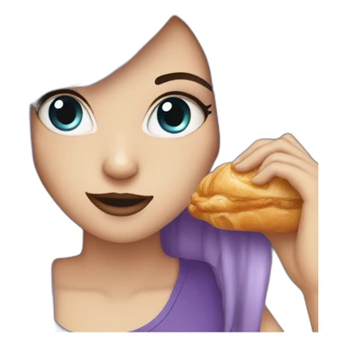 white girl purple hair eating croissant sticker