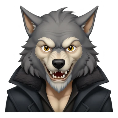 Fenrir Greyback in harry potter, black open chest coat, wolf face, pointed ear, bared teeth sticker