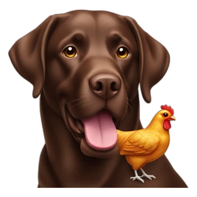 Chocolate-labrador-playing-with-plastic-rooster sticker